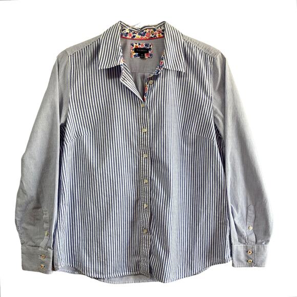 Talbots Blue & White Stripe Button Down Long Sleeve Cotton Blouse Medium Coastal - Picture 1 of 7